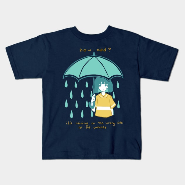 Sad Umbrella Kids T-Shirt by densukii